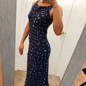 Long Elegant Blue Floral Dress